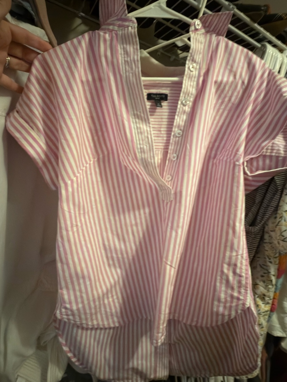 Talbots Pink and White Striped Popover Shirt